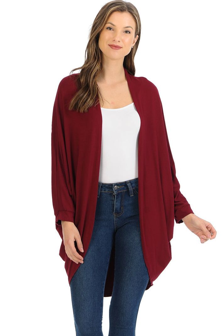 Plus Size Batwing Long Open Cardigan Top Maxi Cardigan WearAll Wine 16-18