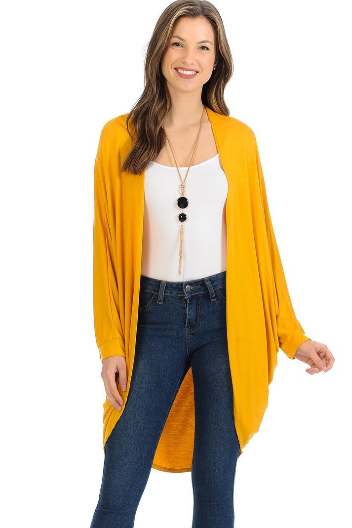 Plus Size Batwing Long Open Cardigan Top Maxi Cardigan WearAll Mustard 16-18