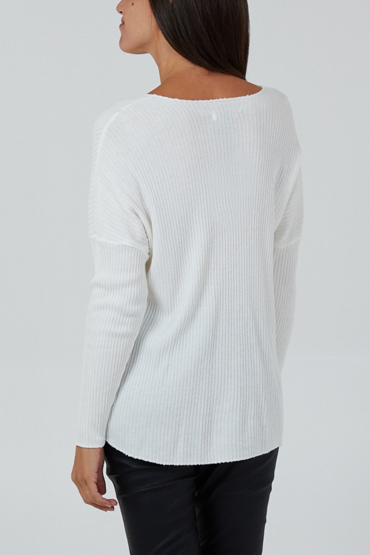 Wool Blend V-Neck Ribbed Fitted Jumper JMF1 WearAll