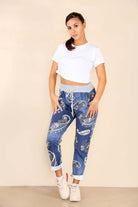 Italian Paisley Print Drawstring Cotton Joggers Trouser WearAll Dark Denim 8