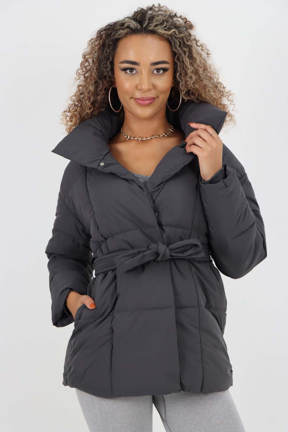Italian Belted Hooded Jacket Coat Jackets & Coat WearAll Charcoal One Size(Fits UK 8-16)