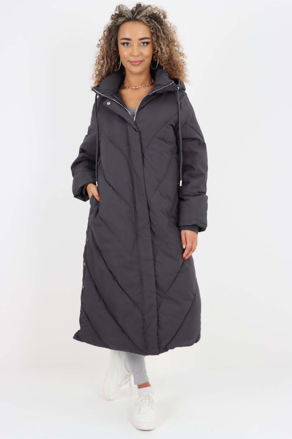 Italian Quilted Hooded Long Jacket Coat Jackets & Coat WearAll