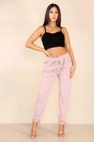 Italian Glitter Drawstring Waistband Magic Pants Trouser WearAll Dusky Pink 8