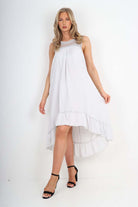 Italian Lace Neckline Dipped Hem Dress Dress WearAll Grey One Size (Fits UK 10-18)