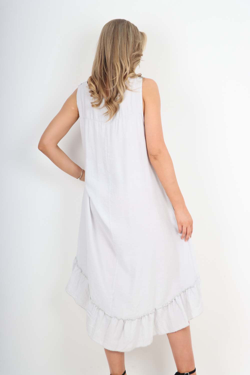 Italian Lace Neckline Dipped Hem Dress Dress WearAll
