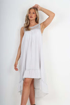 Italian Lace Neckline Dipped Hem Dress Dress WearAll