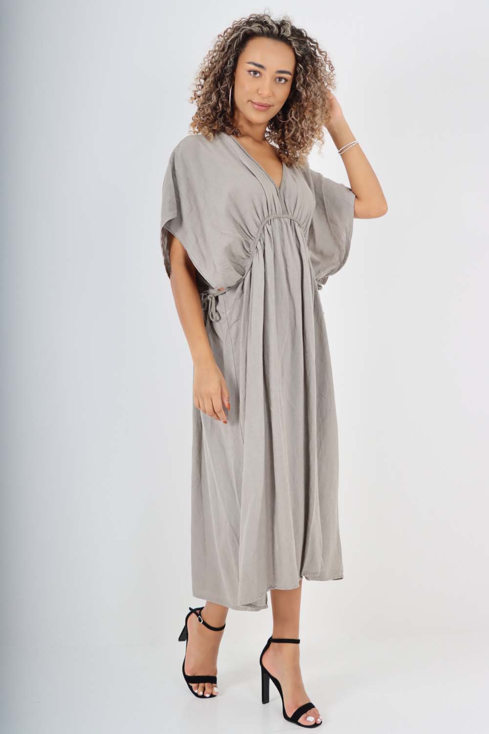 Italian Drawestring Front Flared Linen Dress Dress WearAll