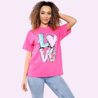 Oversized Love Print T-Shirt Shirts & Tops WearAll Hot Pint 8-10