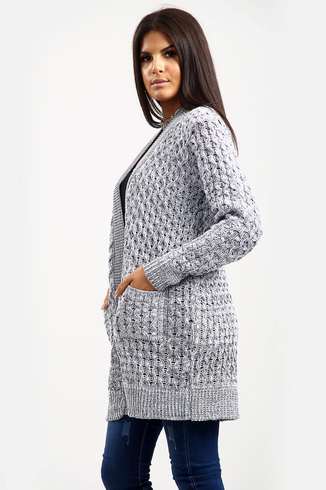 Cable Knitted Open Pocket Cardigan Knitted Cardigan WearAll Grey 8-10