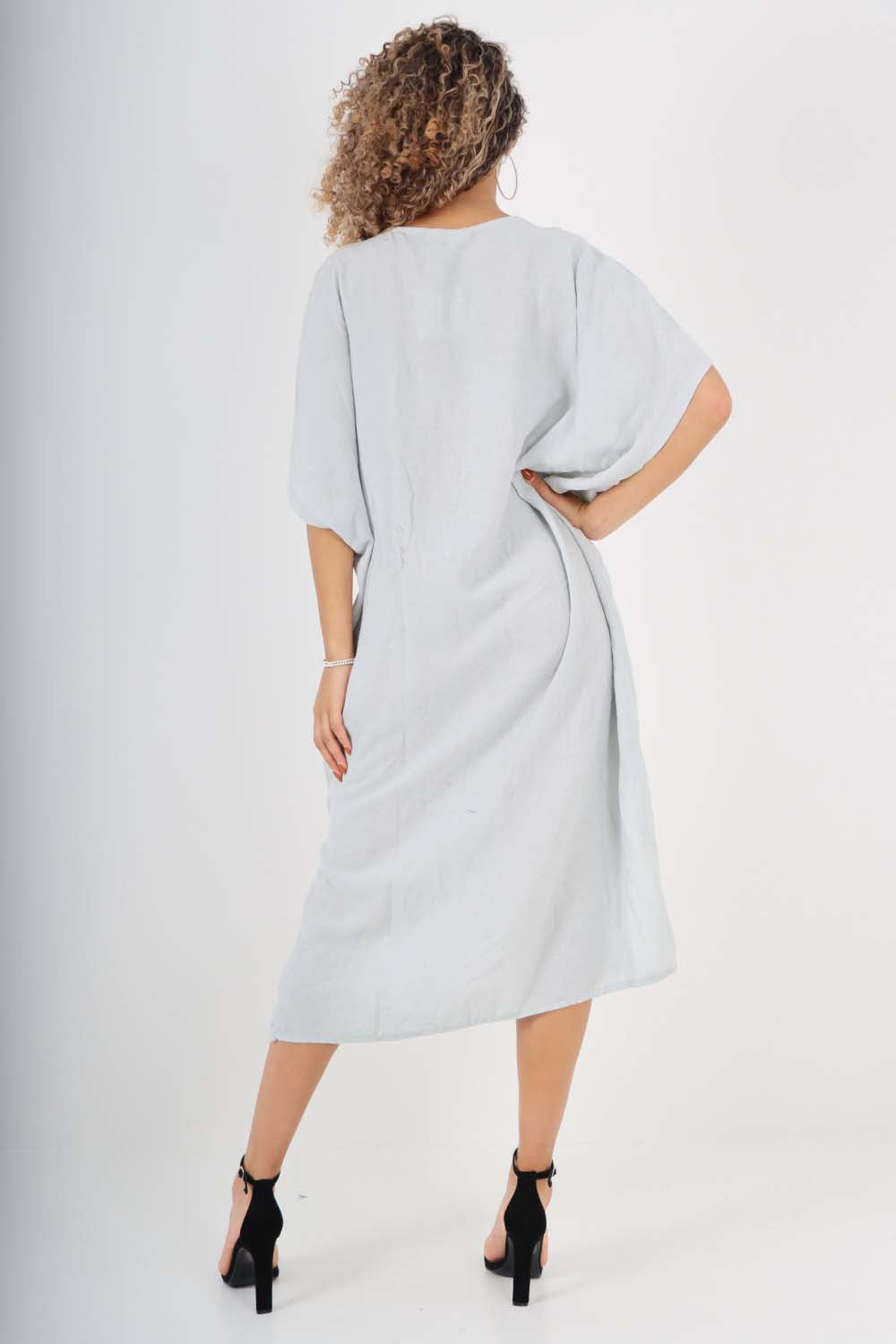 Italian Drawestring Front Side Split Linen Dress Dress WearAll