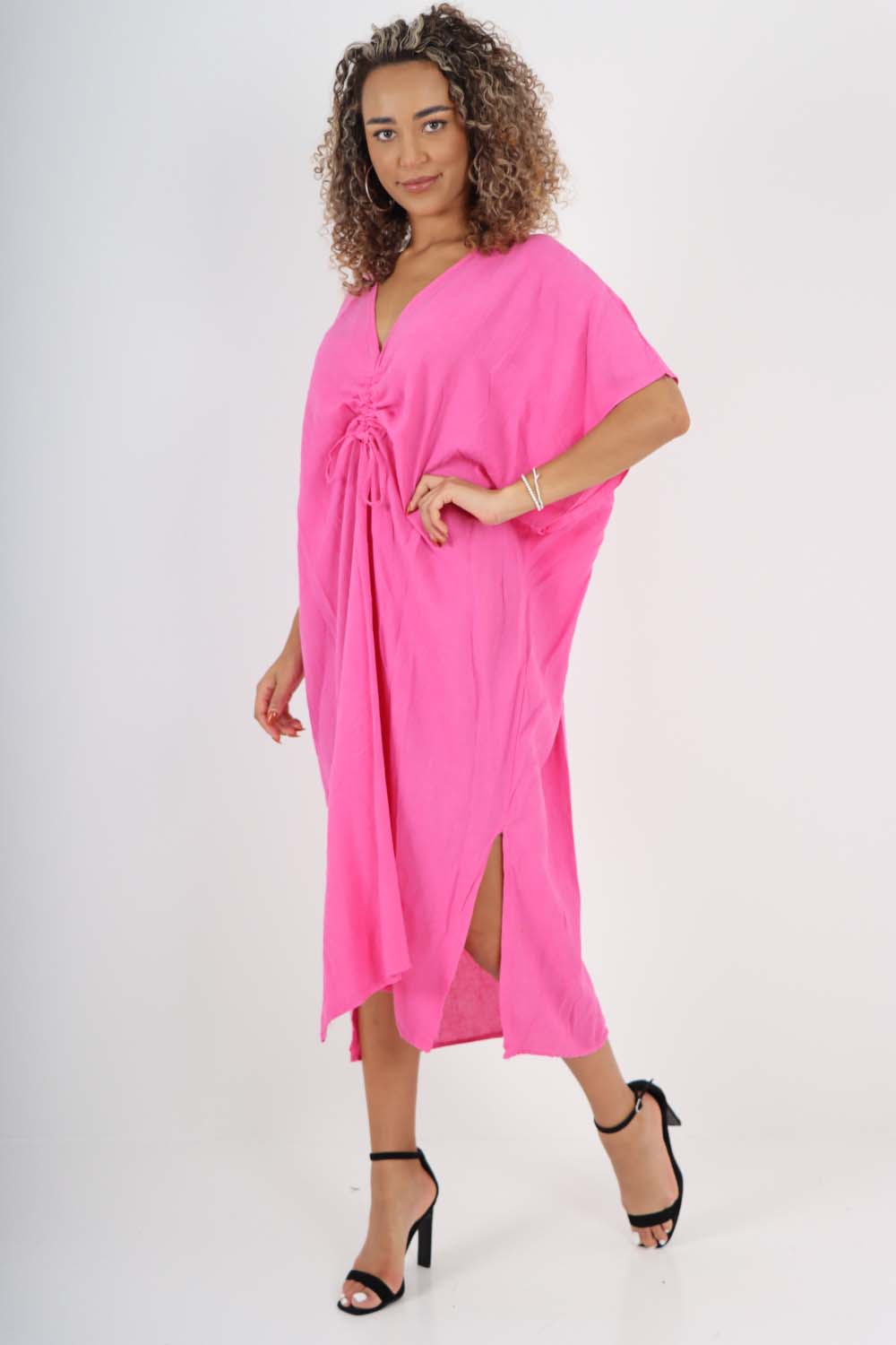 Italian Drawestring Front Side Split Linen Dress Dress WearAll