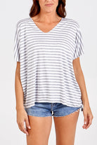 V-Neck Stripe T-Shirt TOPMF2 WearAll Grey One Size