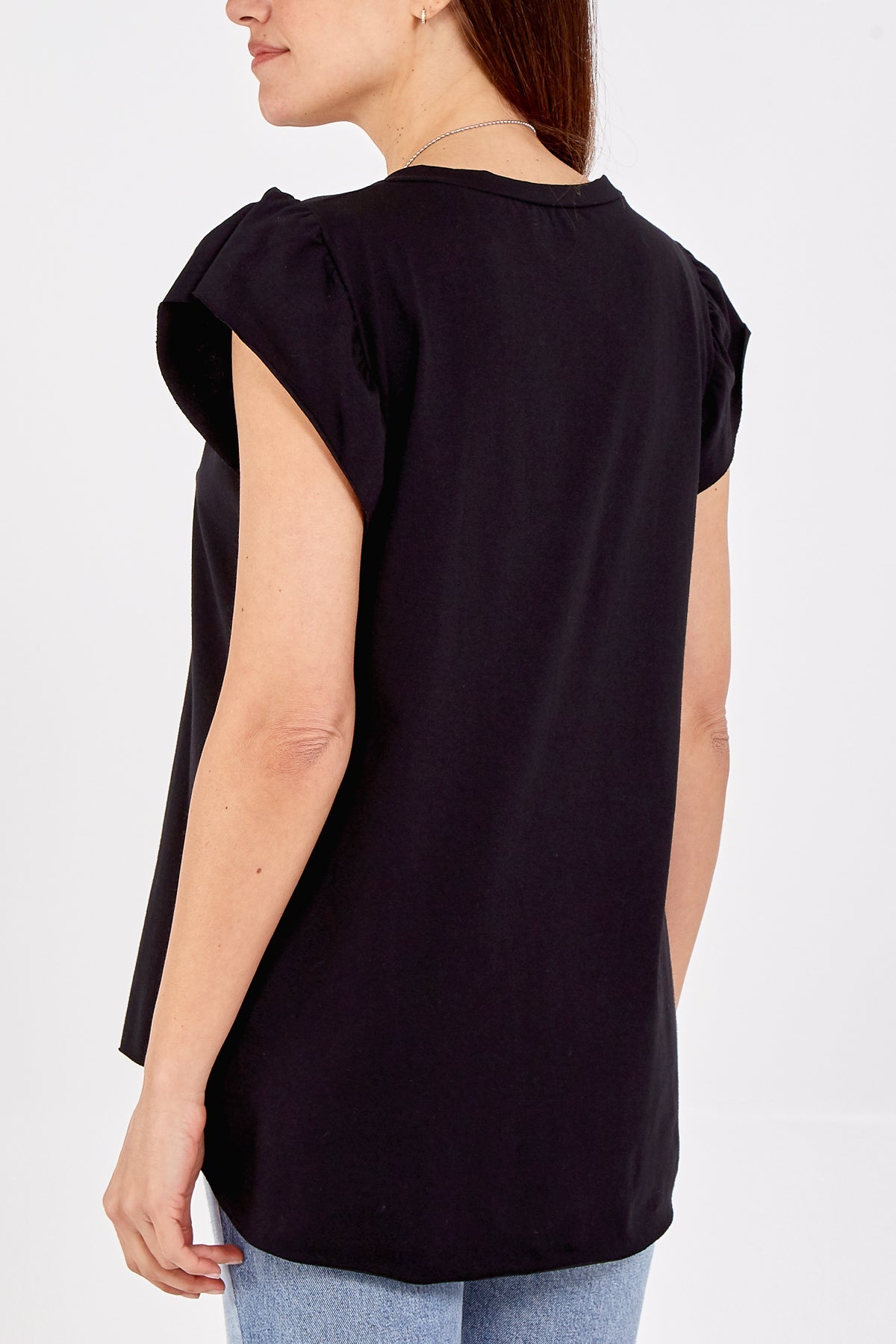 Scoop Neck Frill Sleeve Top With Necklace TOPMF2 WearAll