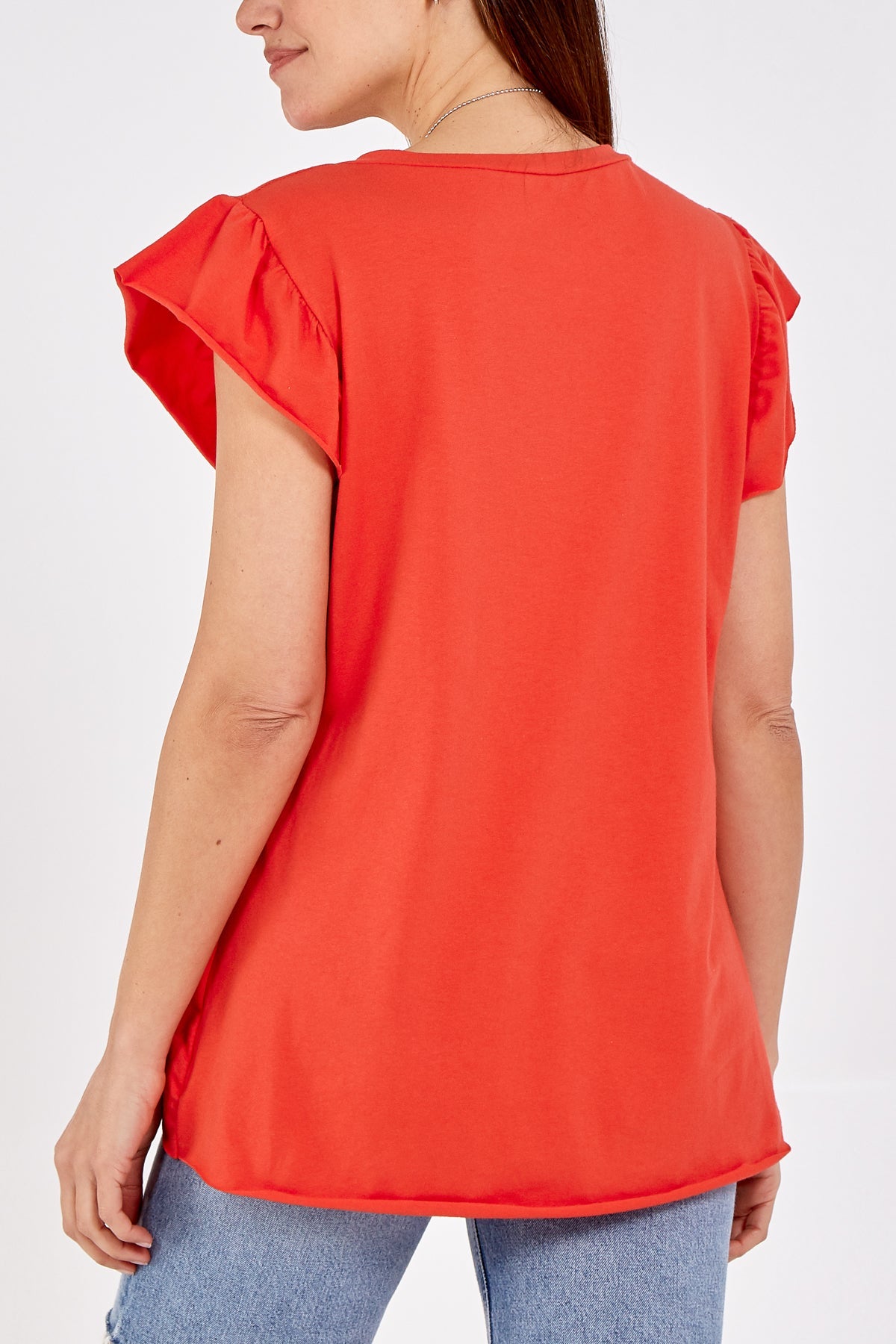 Scoop Neck Frill Sleeve Top With Necklace TOPMF2 WearAll