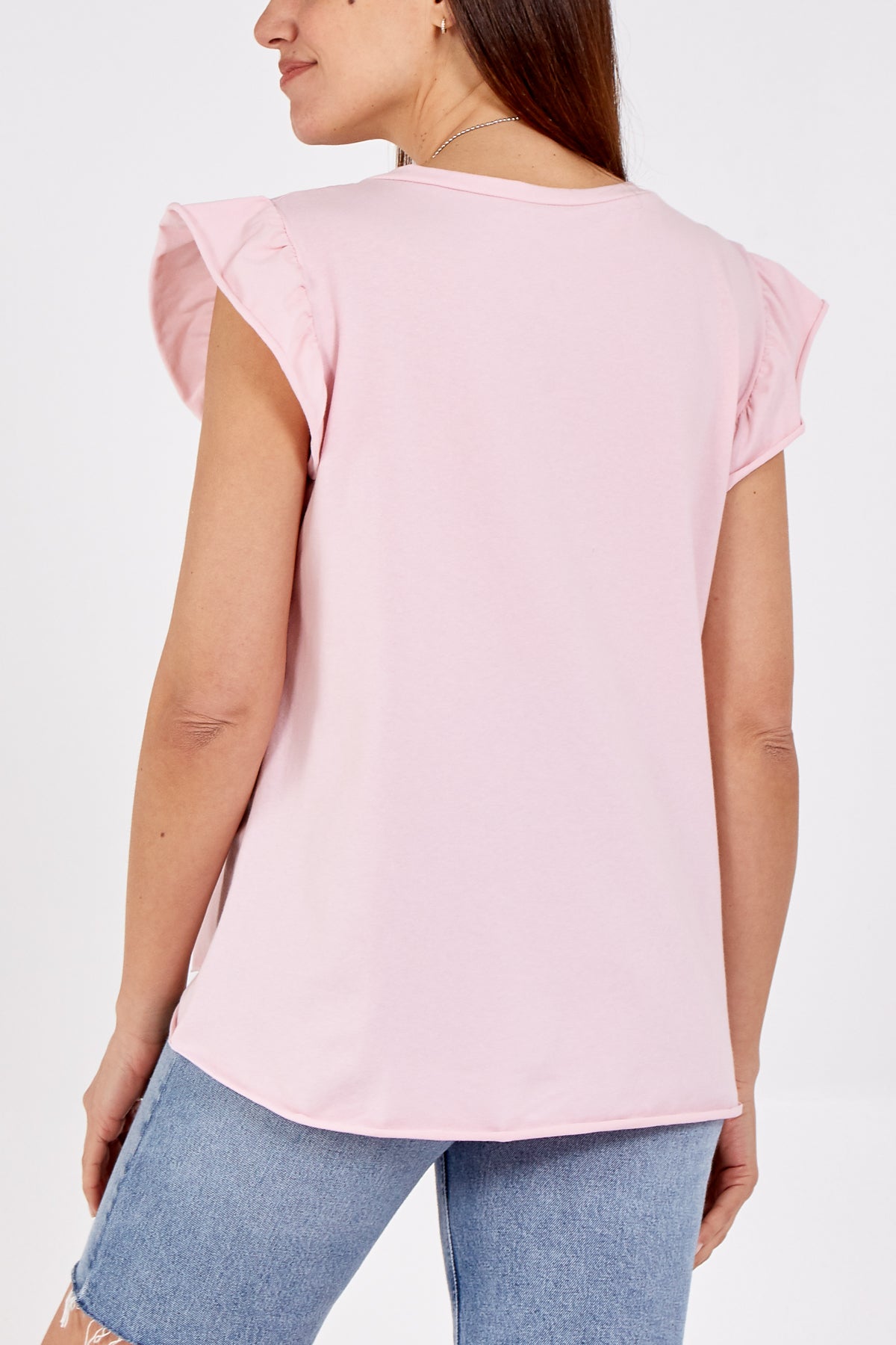 Scoop Neck Frill Sleeve Top With Necklace TOPMF2 WearAll