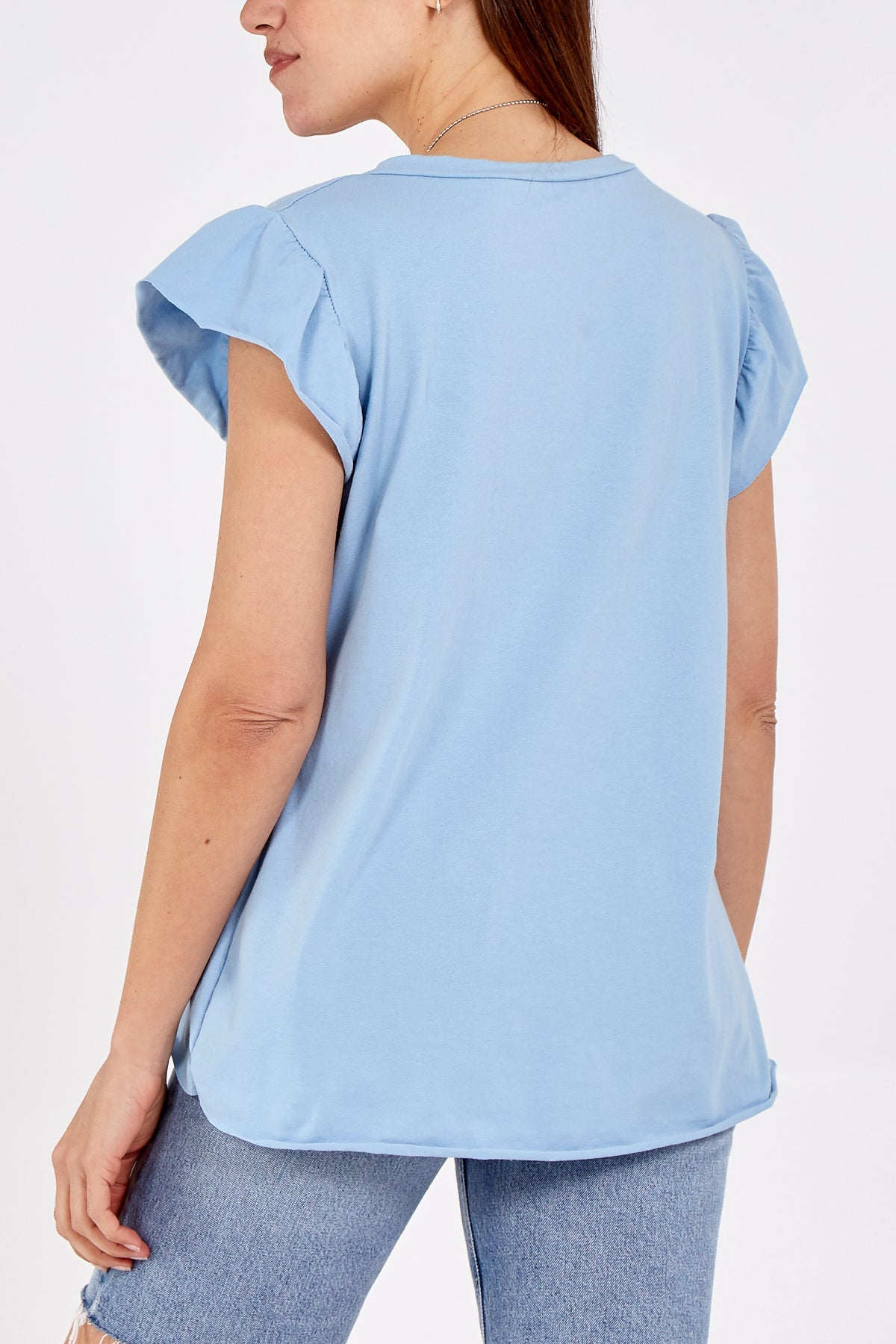Scoop Neck Frill Sleeve Top With Necklace TOPMF2 WearAll