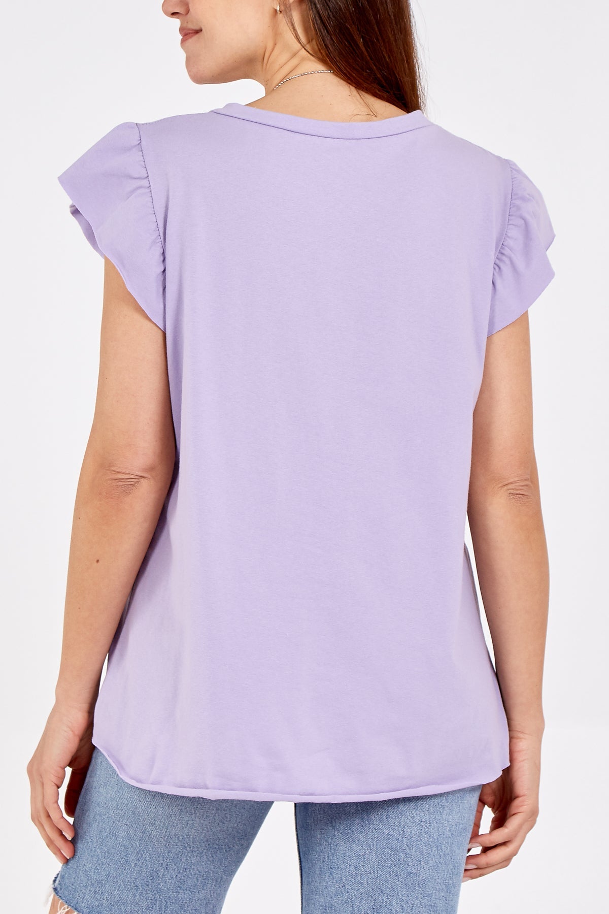 Scoop Neck Frill Sleeve Top With Necklace TOPMF2 WearAll