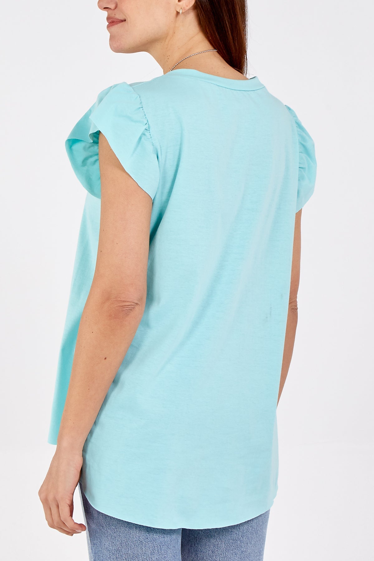 Scoop Neck Frill Sleeve Top With Necklace TOPMF2 WearAll