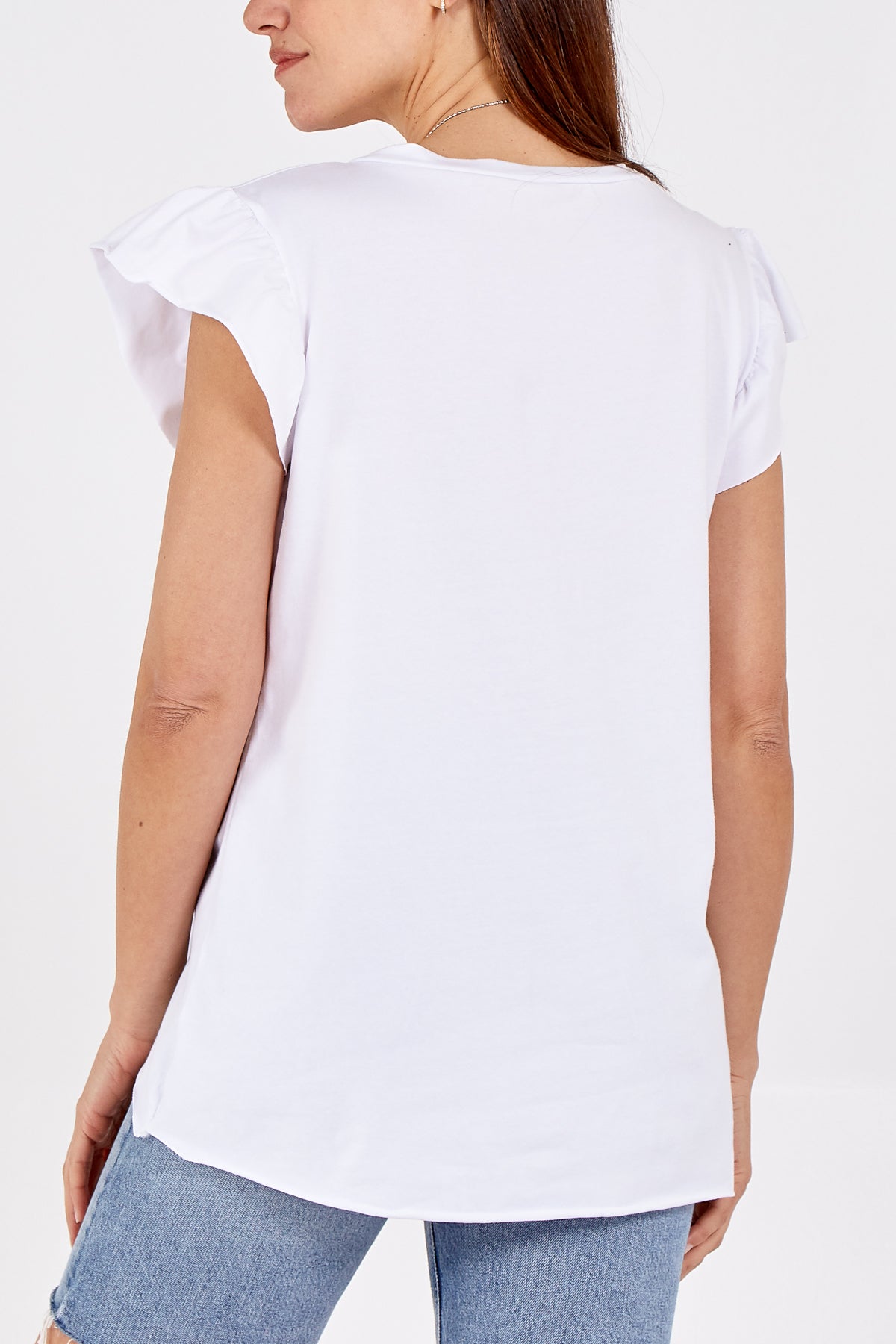 Scoop Neck Frill Sleeve Top With Necklace TOPMF2 WearAll