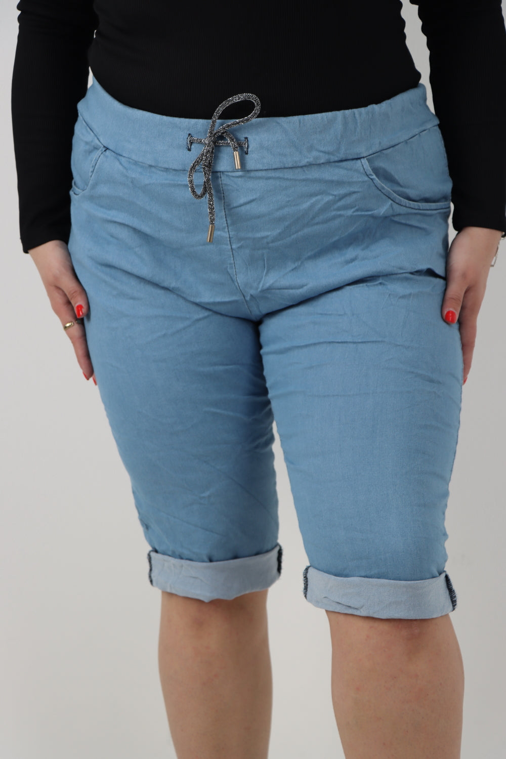 Women Denim Italian Shorts Drawstring Shorts WearAll Light Denim 12