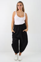 Italian Wide Leg Baggy Parachute Palazzo Trouser Trousers WearAll Black 8-16