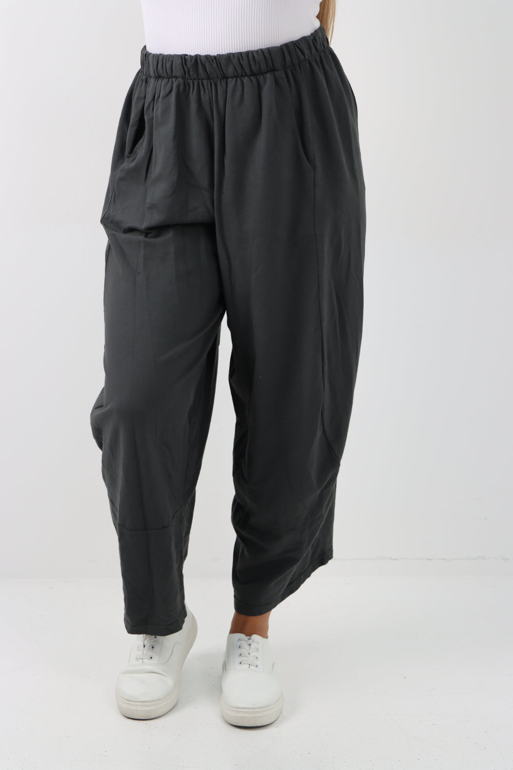Italian Relaxed Fit Plain Baggy Trouser Trousers WearAll Dark Grey 8-16