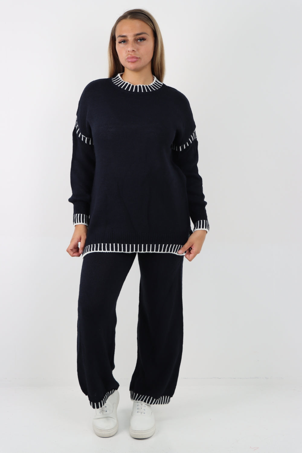 Italian Patch Knitted Co-Ord Set Tracksuit Dress WearAll Navy One Size To Fit UK 8-16