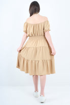 Italian Off The Shoulder Elasticated Waist Tiered Midi Dress Midi Dress WearAll