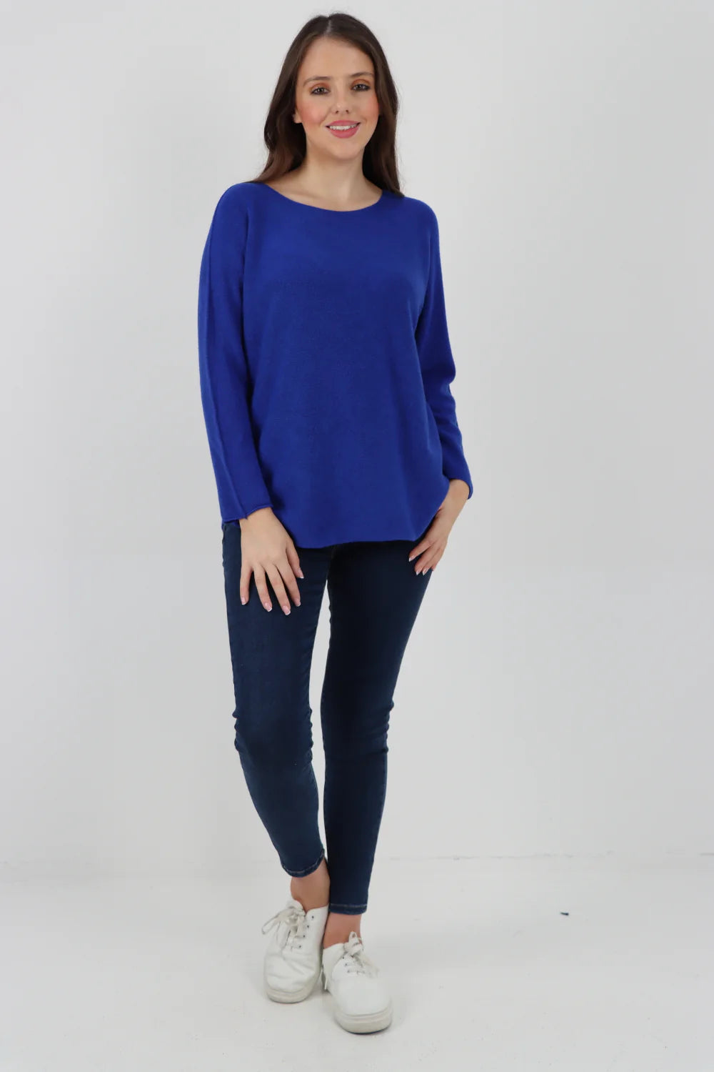 Knitted Jumper Round Neck Basic Sweater Top Sweater WearAll Royal Blue One Size To Fit UK 8-16