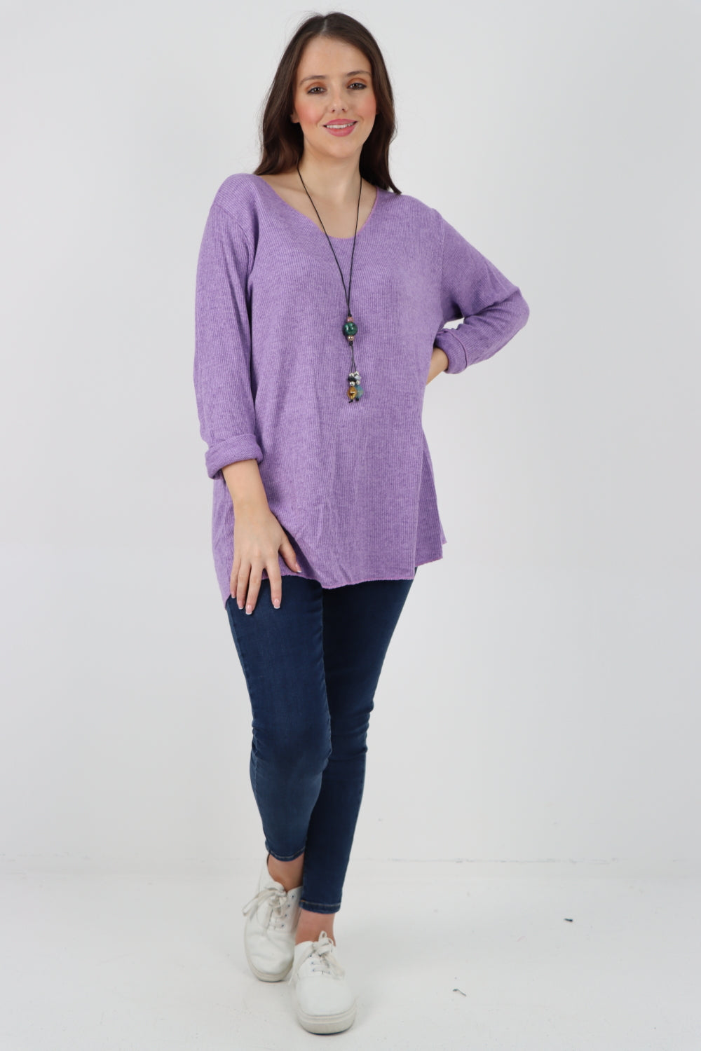 Italian Soft Knitted Necklace Top Sweater Jumper WearAll Lilac One Size To Fit UK 8-18