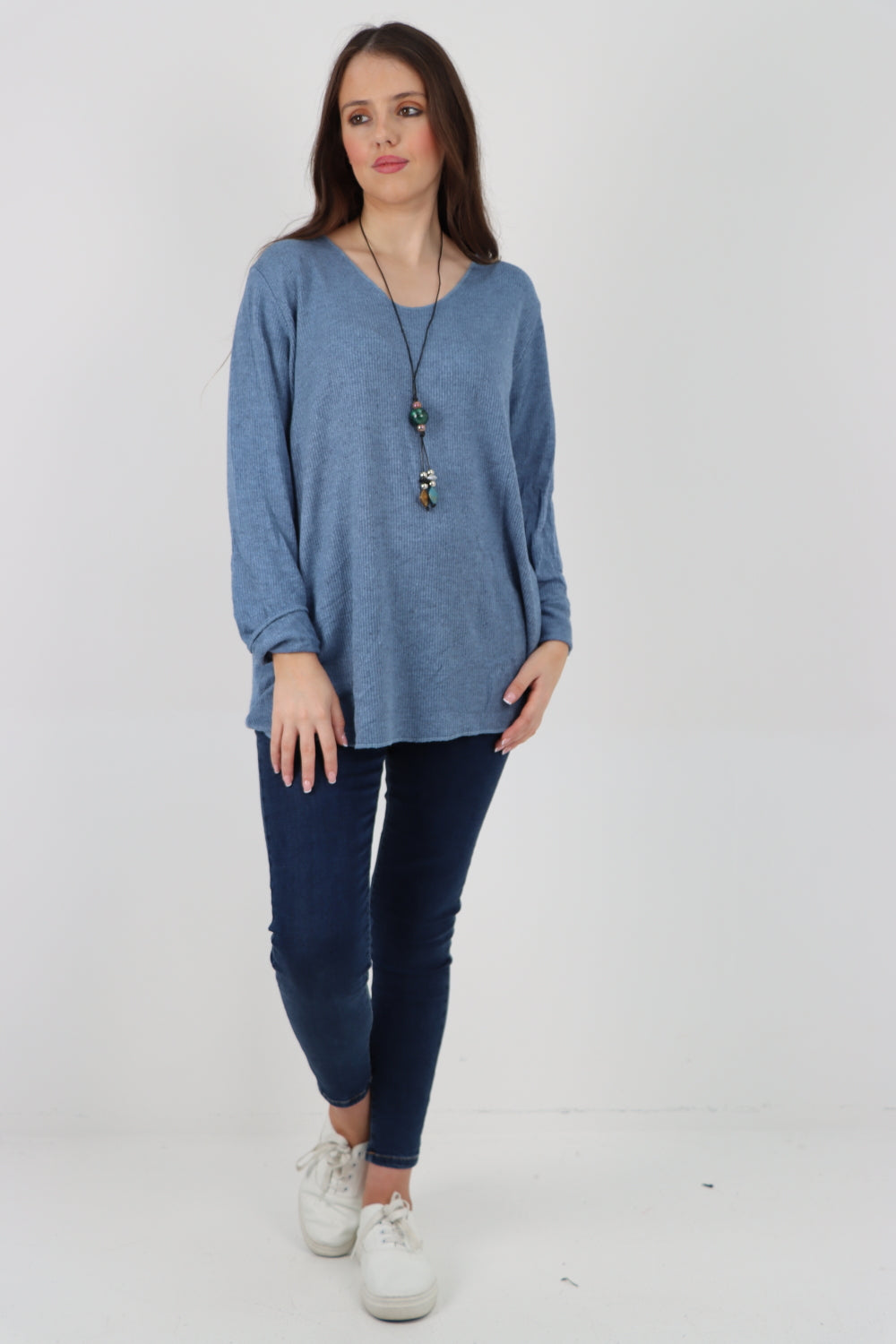 Italian Soft Knitted Necklace Top Sweater Jumper WearAll Denim One Size To Fit UK 8-18