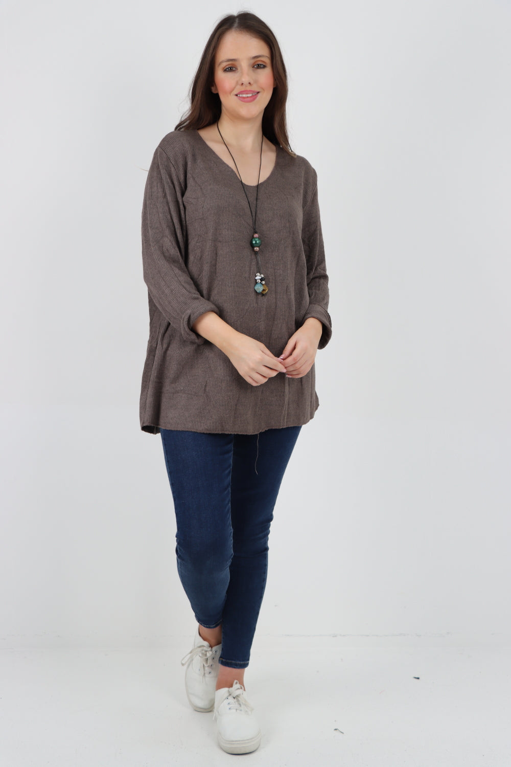 Italian Soft Knitted Necklace Top Sweater Jumper WearAll Chocolate One Size To Fit UK 8-18
