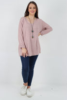 Italian Soft Knitted Necklace Top Sweater Jumper WearAll Dusky Pink One Size To Fit UK 8-18