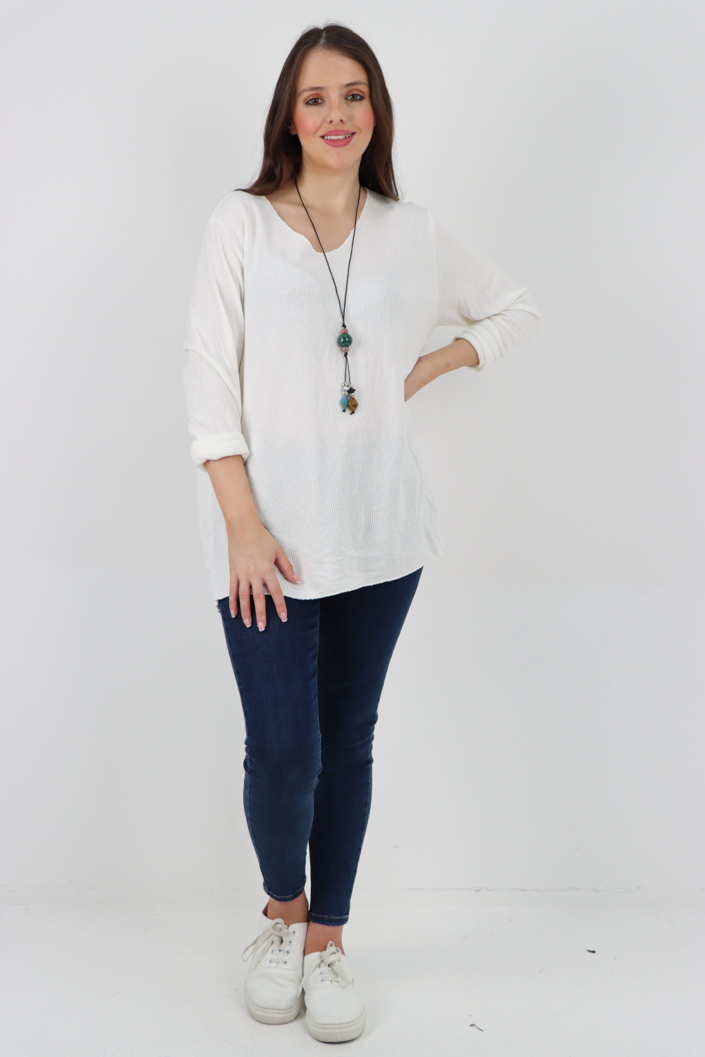 Italian Soft Knitted Necklace Top Sweater Jumper WearAll Cream One Size To Fit UK 8-18