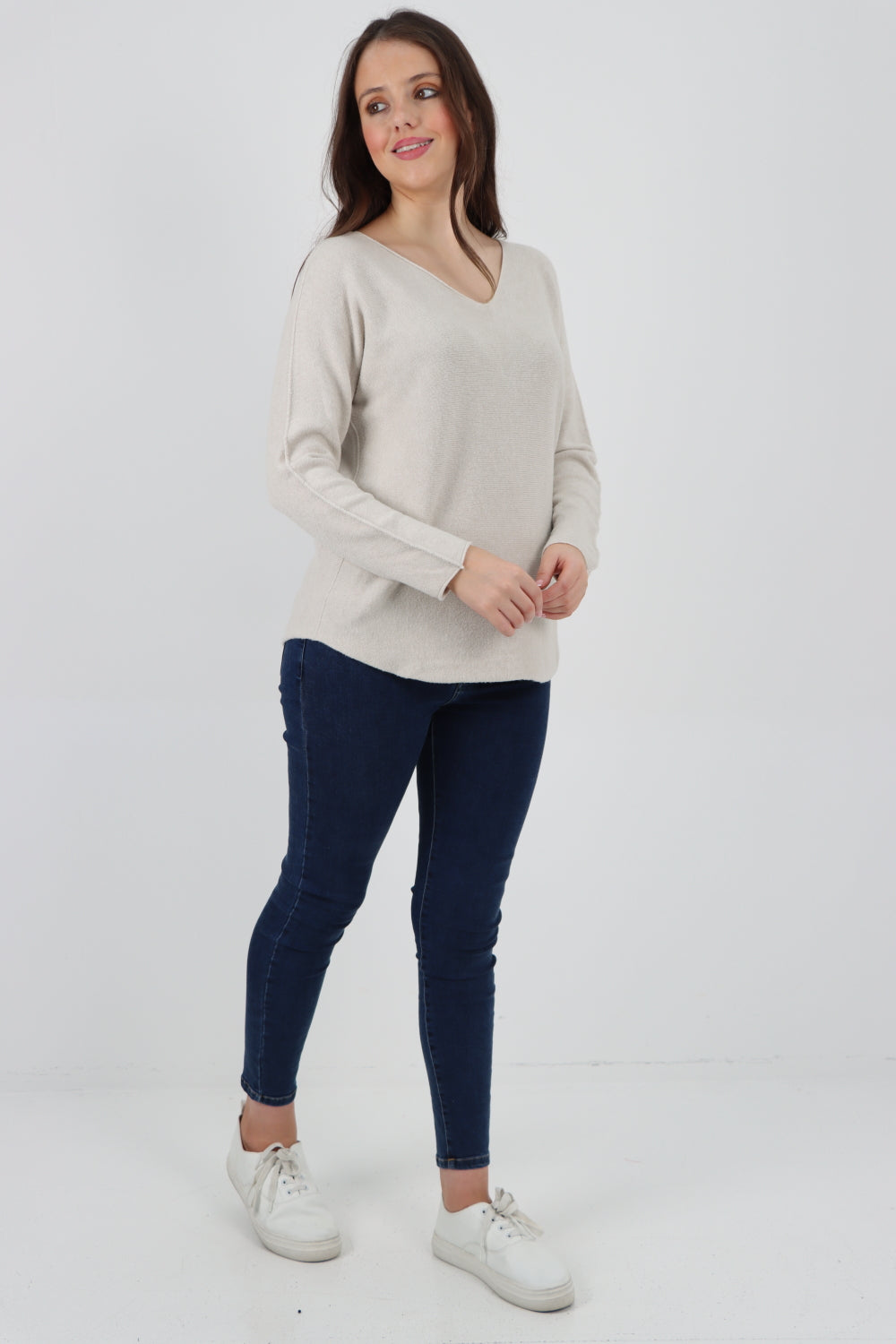 Knitted Jumper V Neck Basic Sweater Top Sweater WearAll