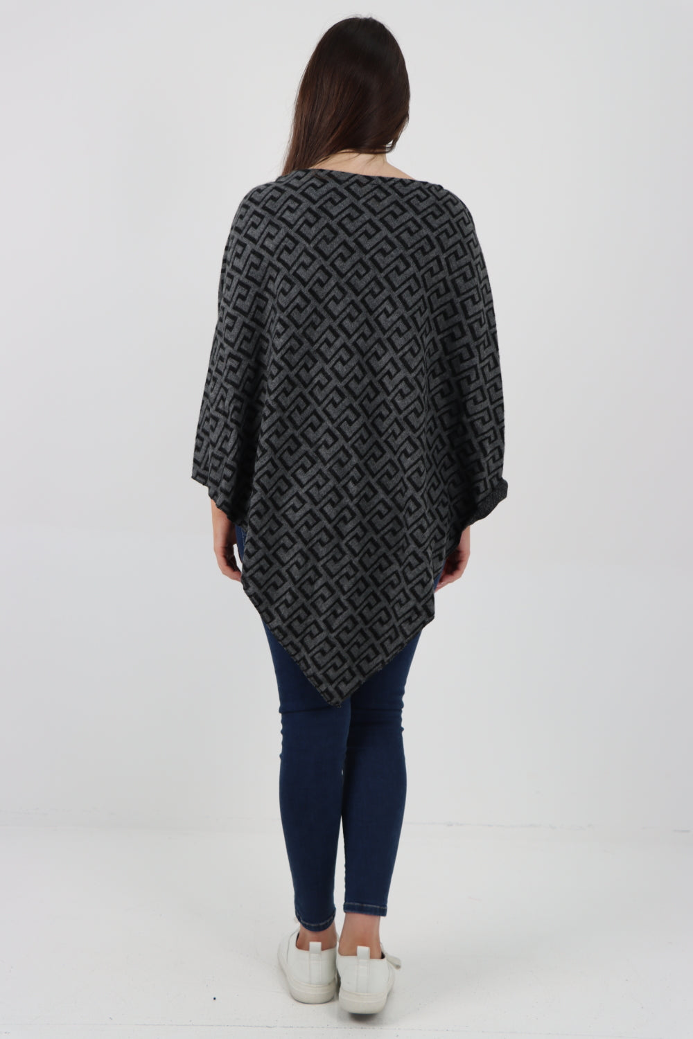 Italian Greek Key Print Asymmetric Poncho Jumper Top Jumpers WearAll