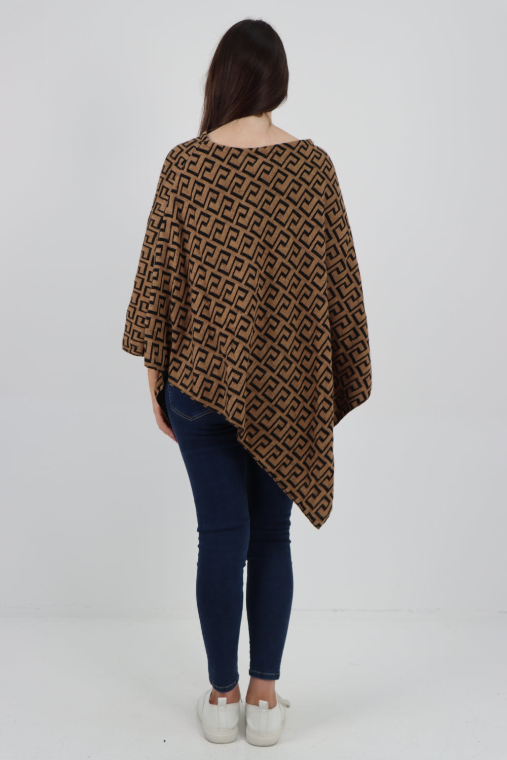 Italian Greek Key Print Asymmetric Poncho Jumper Top Jumpers WearAll