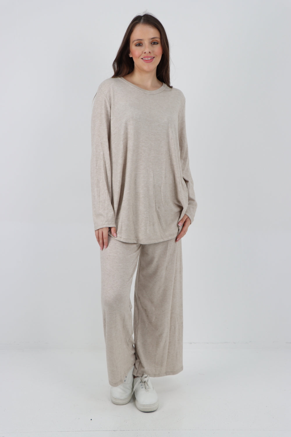 Italian Basic Knitted Plain Soft Top & Trouser Co - Ord Set Co-Ords WearAll
