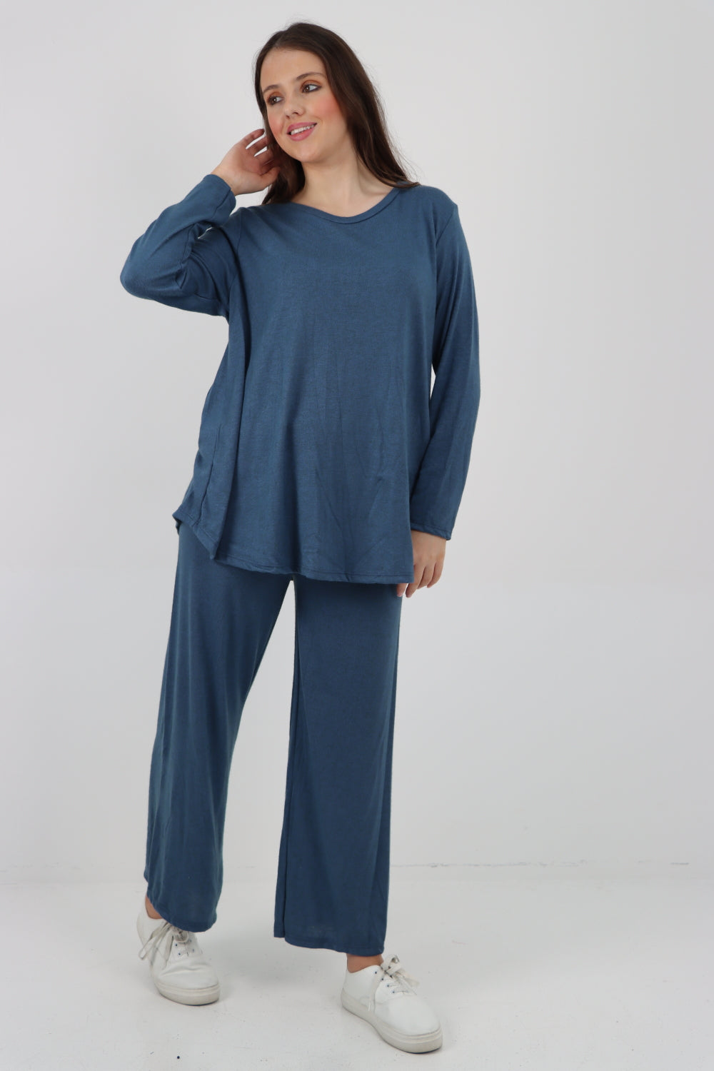 Italian Basic Knitted Plain Soft Top & Trouser Co - Ord Set Co-Ords WearAll