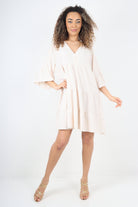Italian Deep V - Neck Tiered Short Sleeve Smock Dress Smock Dress WearAll