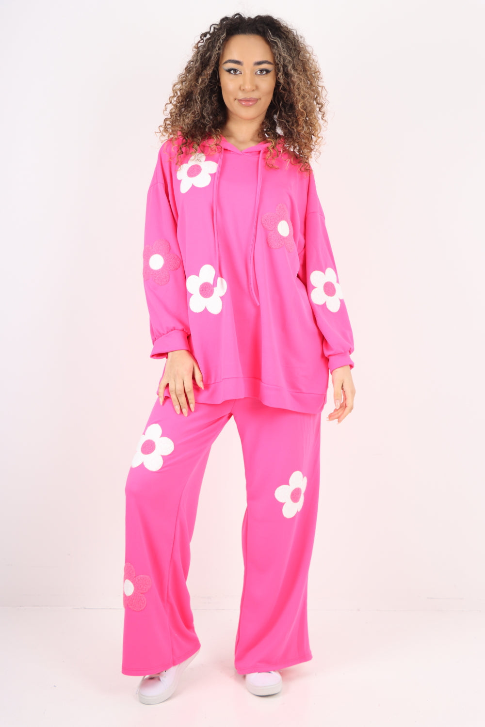 italian ditsy floral print hooded co ord set Co-Ord Suit Set WearAll Fuchsia One Size To Fit UK 8-18