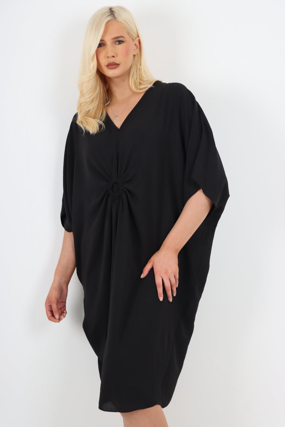 Italian Oversized V Neck Ring Detail Kaftan Dress Dresses WearAll