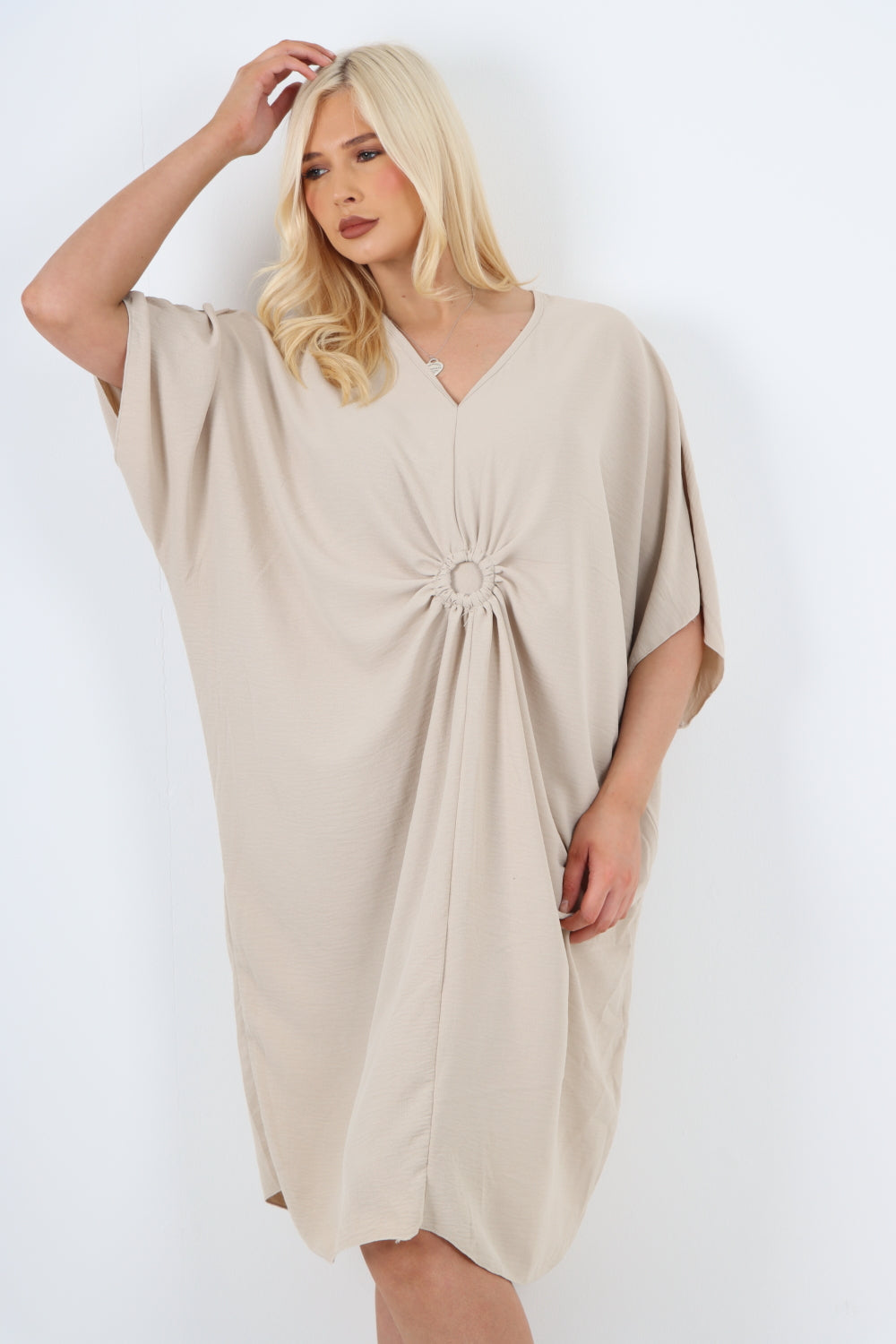 Italian Oversized V Neck Ring Detail Kaftan Dress Dresses WearAll