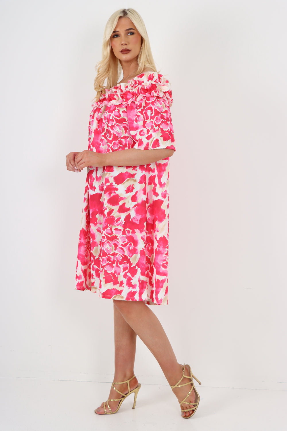 italian off the shoulder animal print short sleeve mini dress Mini Dress WearAll