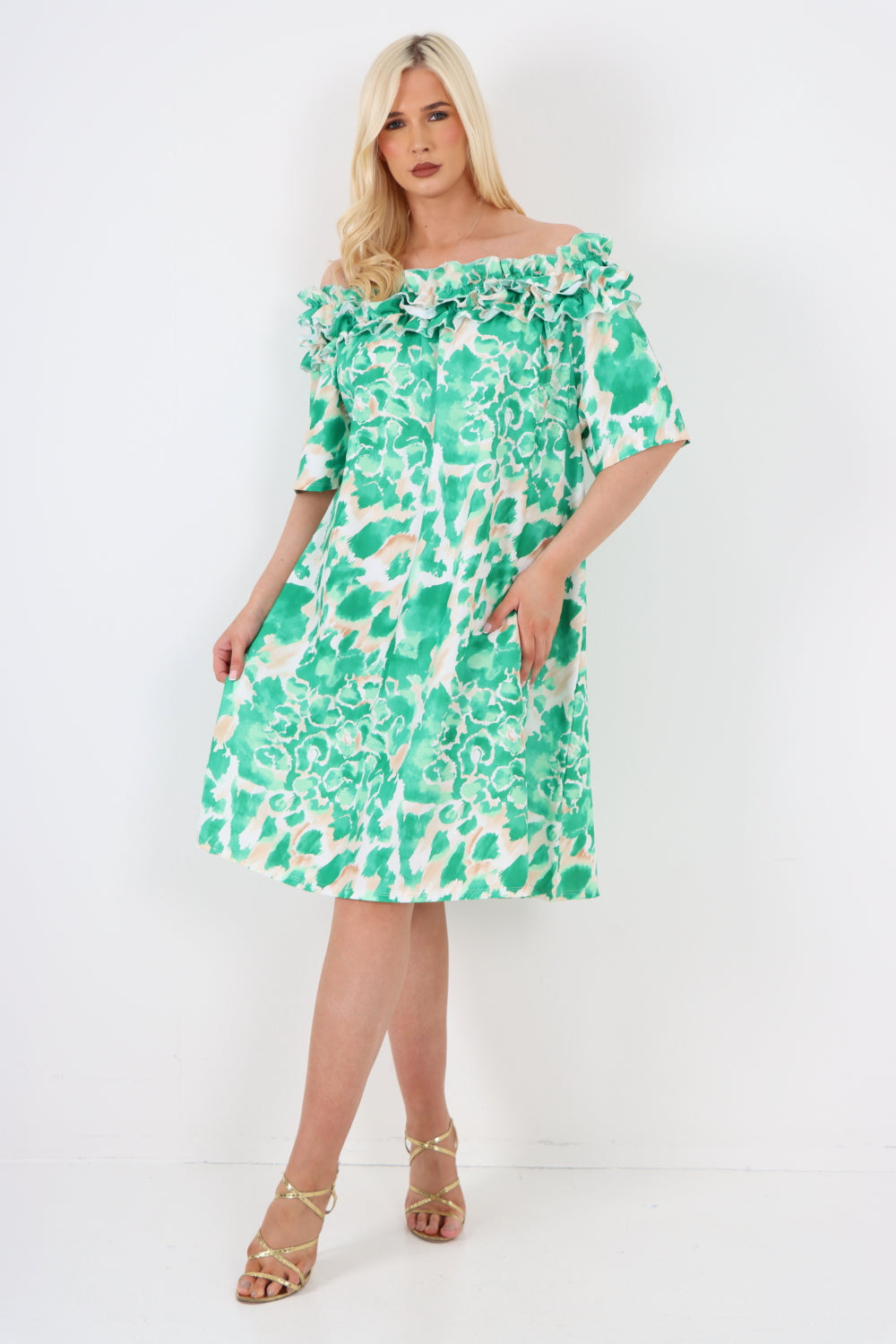 italian off the shoulder animal print short sleeve mini dress Mini Dress WearAll