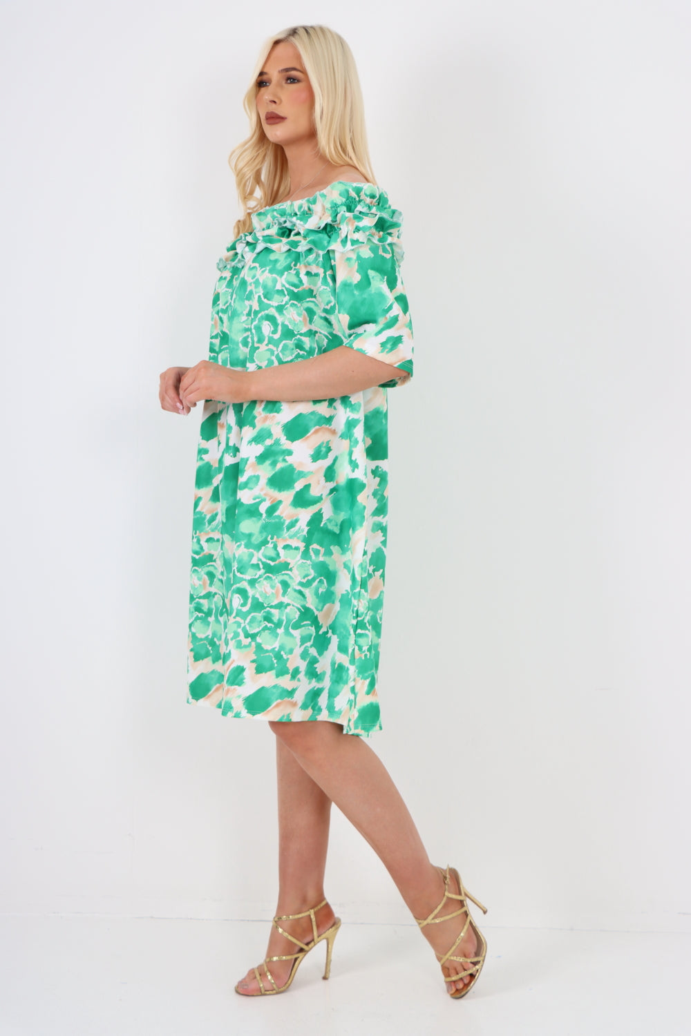 italian off the shoulder animal print short sleeve mini dress Mini Dress WearAll