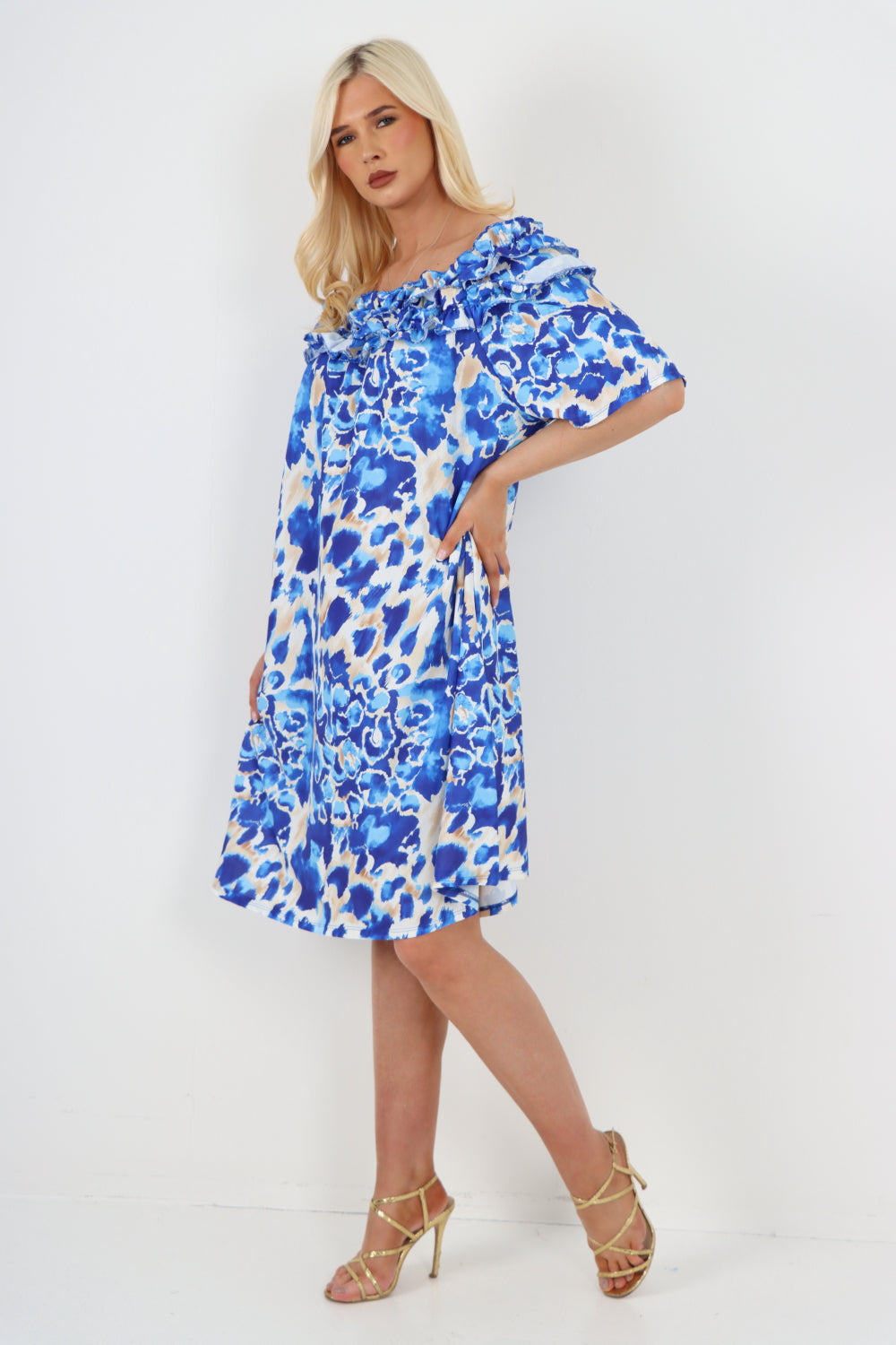 italian off the shoulder animal print short sleeve mini dress Mini Dress WearAll