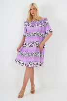 italian off the shoulder leopard printed short sleeve mini dress Mini Dress WearAll