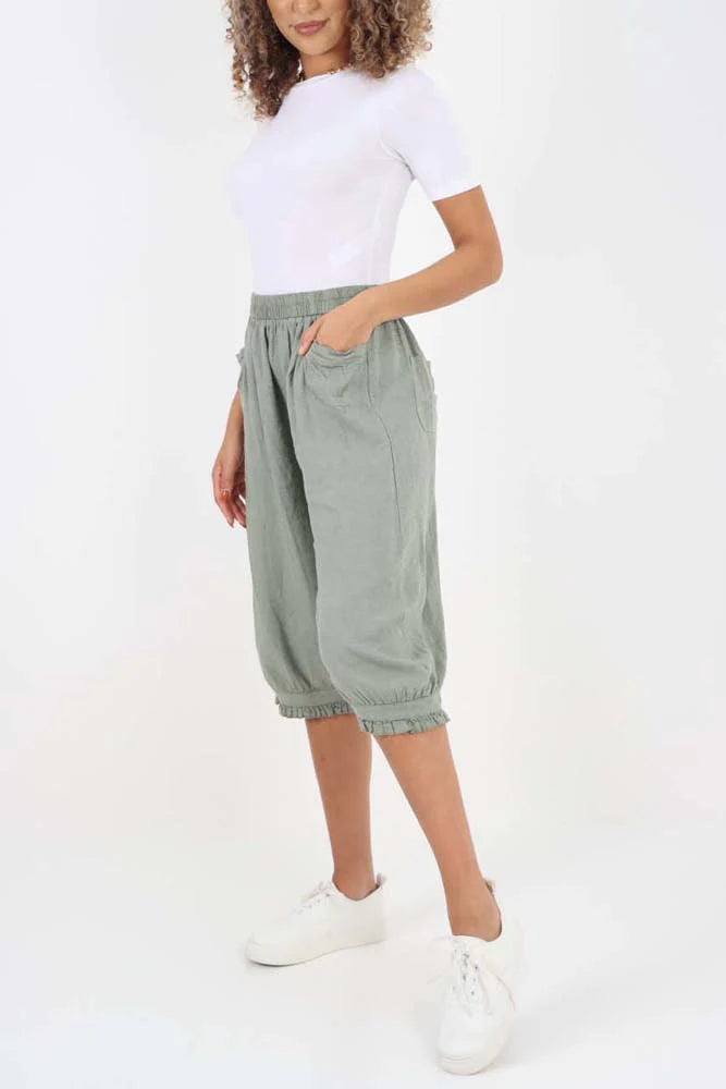 Italian Frill Hem 3/4 Linen Jogger Trouser WearAll