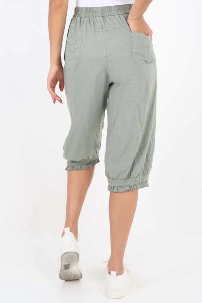Italian Frill Hem 3/4 Linen Jogger Trouser WearAll